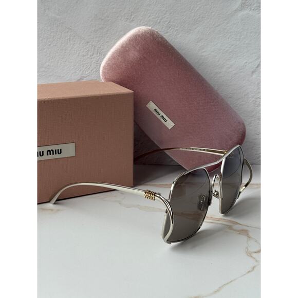 NEW Miu Miu MU A55S Silver Oversized Aviator Sunglasses $637